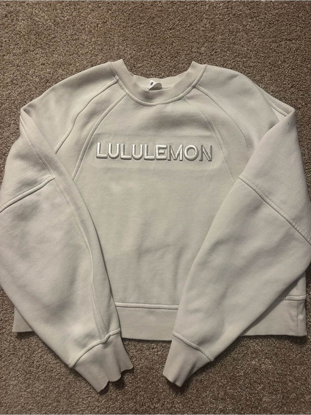 lululemon athletica Cream White Embossed Logo Crewneck Sweatshirt